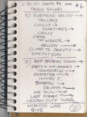 An example of one of the band's set list (Photo courtesy of Glide Magazine)