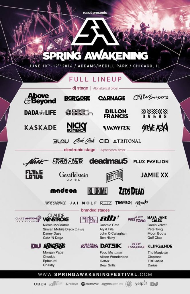 Official lineup poster for this year's Spring Awakening Music Festival