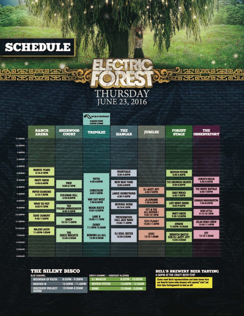 Electric Forest Thursday Schedule